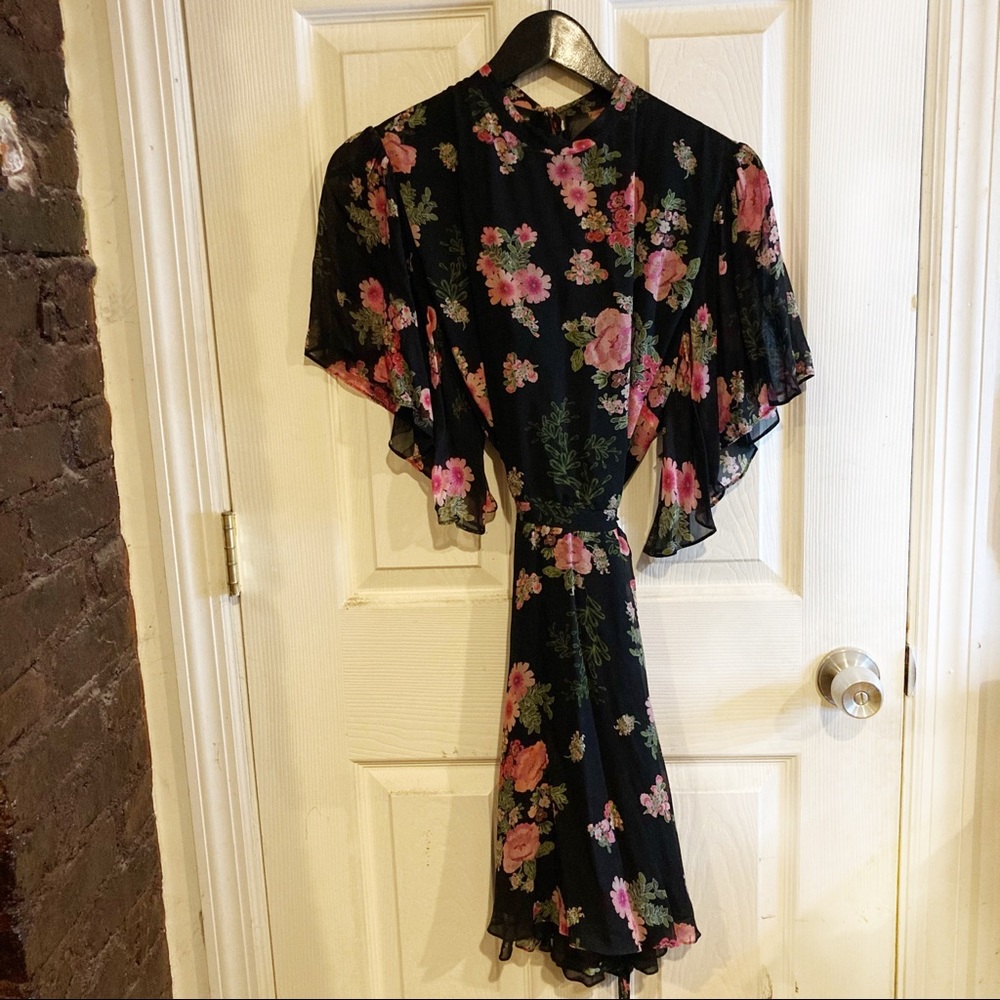 Zara Woman Floral Black & Pink Flowy Dress XL